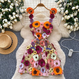 Fongt French Design Three-Dimensional Flower Net Embroidery To Recupers With A Sling A-Word Dress Skirt