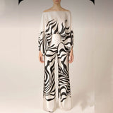 Fongt 2025 New Set Women's Printed Round-Neck Loose Bat Sleeves Wide Leg Trousers Fashion Set