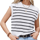Fongt Spring And Summer Women Sleeveless Vest Round Neck Striped Knit Jumper Casual Women's