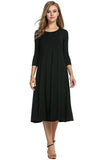 Fongt Women's Clothing 2025 Spring New Dress Fashion Casual Fold Seven-Sleeve Solid Dress