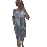 Fongt Summer New Large-Size Fashion Bag Pocket Striped Dress Woman