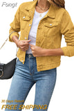 Women's Short Denim Jackets Fashion Female Casual Long Sleeve Lapel Solid Button Pocket Slim Jean Jacket Fall Winter