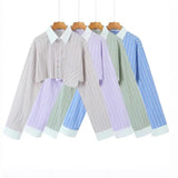 Fongt Striped Shirt 2025 Spring And Summer Temperament Casual Bump Clip Bag Loose Top Woman