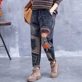 Korean Fashion Women Jeans 2022 New Bottoms Loose Casual Trousers Embroidery Cartoom Harem Pants Pantalones De