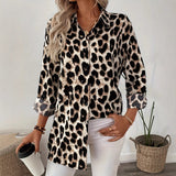 Fongt And Winter New Elegant Shirt Leopard Print Long-Sleeved Casual Holiday Shirt Top