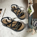 Fongt New Fashion Soft-Soled Roman Shoes With Skirts Sandals Retro French-Soled Toe Sandals