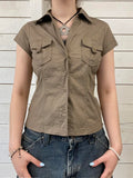 Fashion Streetwear Safari Style Solid Blouses Y2K Aesthetic Vintage Buttons Up Shirts Women Korean Casual Tops Summer-Outfit