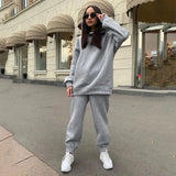 Autumn Women Hoodies And Sweatpants White Tracksuits Female Two Piece Solid Color Pullovers Jacket Lounge Wear Casual