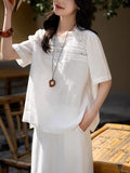 Fongt Dream Floating Heavy Industry Lace + Loose Short-Sleeved Collar Shirt Women's Top 25 Summer New Solid Loose Leisure Wind