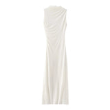 New Pleated Trim Sleeveless Flute Dress 3152200-Outfit