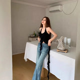 Fongt Babes Design Exquisite Three-Dimensional Flower Ribbon Slimming Irregular Short Slings Girls Summer