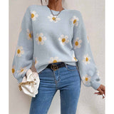 Fongt And Winter New Women's Fashion Sweater Long Sleeve Loose Knit Jumper Round Collar Small Autumn Chrysanthemum Women's Type