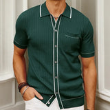 Fongt Men's New Summer Cardigan Knits Single-Dish Short Sleeve Business Polo
