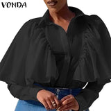 Shirts Long Sleeve Turn-down Collar Blouse 2022 VONDA Female Casual Blouse OL Shirts Blusas Tops Oversized Robe
