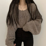 Fongt South Korea Autumn Candy Color Skin Sheath Loose Coarse Line Lantern Knitted Sweater