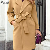 Autumn and Winter Fashion Slim Belt Lapel Woolen Coat Coat Winter Coat for Women Coats and Jackets Women Trench