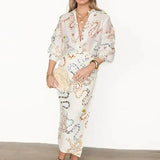 Fongt New Women's Temperament Elegant Snake Print Shirt Long Sleeve Open Skirt Loose Set