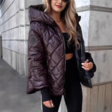 Fongt And Winter New Fashion Trend Lattice Loose Hooded Cotton Jacket