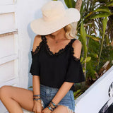 Women's Summer V-Neck Sleeve Sexy Off-The-Shoulder Chiffon-Outfit