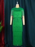 Fongt Mesh Splicing Tuxedo Round Collar Dress High Waist Repair Dinner Sexy Ass Skirt Dresses
