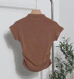 Real Shoot Half-High Collar Hottie Folded Slimmed Short T-Shirt Jacket Woman