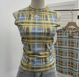 Fongt Mesh Vest Retro Design Slim Slimming Sleeveless T-Shirt Short Top 8036