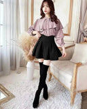 Lolita Black Skirts Women Spring Autumn New Radian Waistline Slim Short Pleated Female Mini Culottes-Outfit