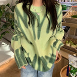 Pullovers Women Sweater Elegant Green Striped Print Winter Long Sweaters Streetwear Ladies Jumper Warm Outerwear 2021