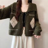 Fongt Atmosphere Feels Small Korean Linge Collar With Sweater Women Winter Lazy Wind Loose Soft Knitted Open Shirt