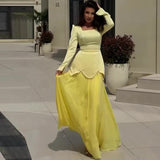 Fongt New Women's Square Collar Long Sleeve Elegant Pearl Decoration Splicing Long Dress