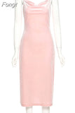 Velvet Solid Women Strap Midi Dress Slit Stacked Loose Elegant Party Streetwear 2023 Spring Summer