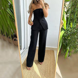 Fongt 2023 New Casual Fashion Suit Button Temperament Strapless Suit Pants-Outfit