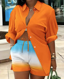Fongt Women's Clothing Explosion Two Sets Of Long-Sleeved Shorts Printed Commuter