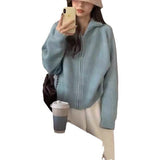 Early Spring Wear New Purple Lapel Zipper Sweater Jacket Women's Knitted Cardigan With Bottomed Jacket-Outfit