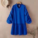 Elegant Midi Dress 2022 VONDA Casual Solid Color V Neck Party Dresses Beach Puff Sleeve Ruffled Hem Vestido