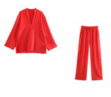 Women Simply Solid Color Pockets Patch Casual Straight Pants Female Chic Elastic Waist Lace Up Summer Long Trousers
