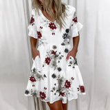 A-Line Sexy V Neck Floral Print Vintage
