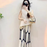 Fongt Folded Broad Leg Pants Women 2025 Summer New Design Folding Printing Leisure Pants Loose Feeling Loose Drag