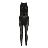 Sexy Jacquard Hollow Sleeveless Solid Color High
