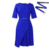 Fongt Women's Pure Color Fashion Temperament Five-Sleeve High-Waisted Folding High-Rise Dress
