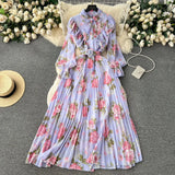 Fongt Women's Autumn Dress 2025 New Heavy Industry Pressed Long Printed Chiffon Dress Sweet Holiday Dress