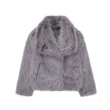 Fongt / Winter 2023 New Women's Lapel Long Sleeve Artificial Fur Press Button Cardigan Loose Short Coat 436024-Outfit