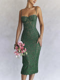 Midi Green Dress Elegant Sexy Night Wedding Guest Evening Party Dresses Spaghetti Strap Birthday Dress for Women 2023-Outfit