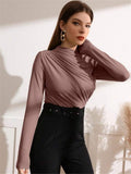 Fongt And Winter Small High-Collar Design Sense Draw With Long-Sleeved T-Shirt Top