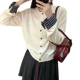 Fongt Patch Stitching Fake Two Cardigan Female 2024 New Single Breasted Thin Bottom Sweater Coat Female-Outfit
