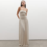 Fongt Summer New Women's Breasts Collar Without Sleeves And Shoulders Loose Dress