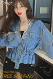 Women Jacket 2023 Spring Autumn Korean Chic Female All-Match V-Neck Retro Beaded Diamond Design Loose Short Denim