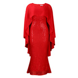 Fongt Women's Spring New Fashion Chiffon Cloak Cane Cown Banquet Party Dress Dress