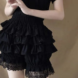 Lolita Safety Shorts Pink Girl Kawaii Lace Ruffle Cotton Underwear Tiered Pumpkin Short Pants Victorian Gothic JK Bloomers-Outfit