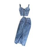 Fongt Kong Style In Women's Clothing Set 2025 New Female Sense Short Sling Vest High-Waisted Denim Skirt Tide